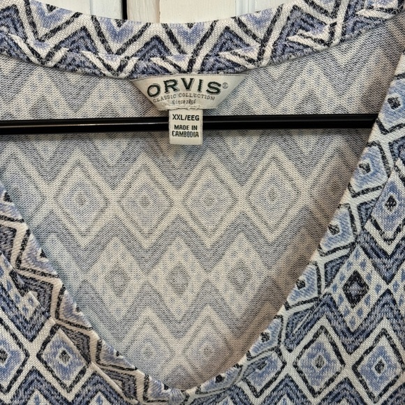 Orvis Blue and White Diamond Pattern Short Sleeve Top size XXL - Picture 2 of 7